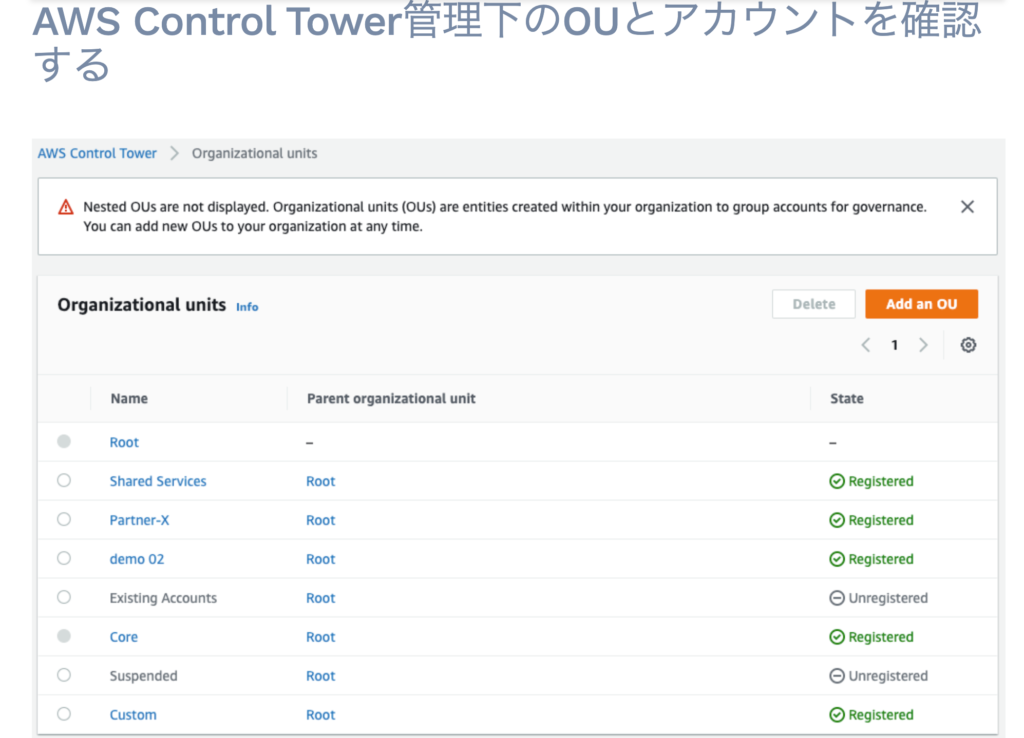 control tower OUとアカウント確認
